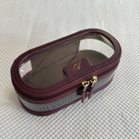 Trousse de Toilette Ovale Transparente en PVC et Cuir Saffiano PU de Haute Qualité pour Voyage, avec Fermeture Éclair