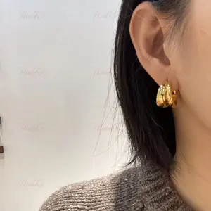 western trendy fashion statement hoop earrings 2024 laminated gold designs chunky earrings 18k gold plated dainty hoop earrings