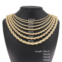 YL vente en gros Non ternir étanche 14k 18k plaqué or 2.5mm 5mm 8mm torsadé épais corde chaîne collier chaîne hommes