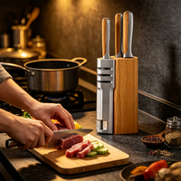 Everwealth Ensemble de couteaux de cuisine à manche en bois de hêtre forgé de haute qualité 430 + avec bloc en bois