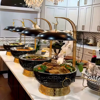 Réchaud buffet en acier inoxydable noir de 8 L avec chauffage au combustible et au gaz, marmite chaude pour buffet d'hôtel, ensemble de restauration