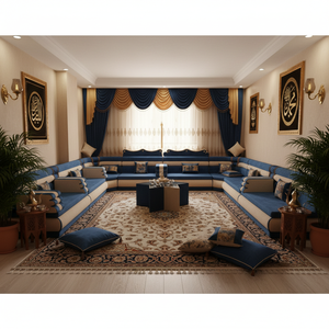 Ensemble de canapés traditionnels ottomanes arabes Majlis pour sièges au sol, hauteur d'assise 40 cm, tapis en laine, rideau, table - Accessoires complets - Product Image 3