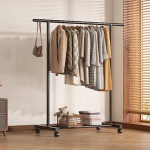 Séchoir à <span class=keywords><strong>linge</strong></span> robuste à rail unique, support mobile pour vêtements en tube métallique avec roulettes pour la maison et la chambre - Product Image 1