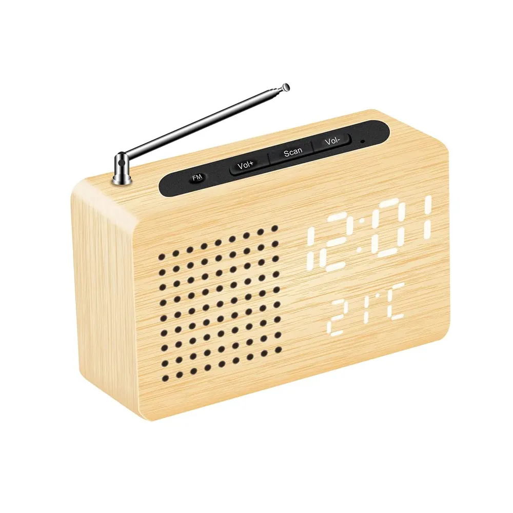 Japanese Style Bamboo/Wooden LED CLOCK With FM RADIO
