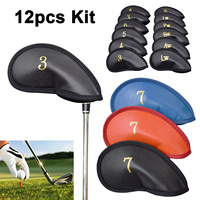 Lot de 12 protège-têtes de fers de golf en cuir, accessoires d'entraînement de golf, protection pour têtes de clubs de golf