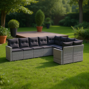 Conjunto de Sofá de Jardín de Ratán Gris, 6 Plazas, Muebles de Exterior Contemporáneos con Estructura de Acero Resistente a la Intemperie - Product Image 2