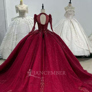 Robe de soirée rouge à sequins à manches longues avec traîne XS203 pour femme - Product Image 6