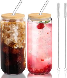 Bán buôn chịu nhiệt 16oz Nước Trái Cây thủy tinh có thể ly lạnh uống Cola Glass cup với tre có nắp đậy và rơm - Product Image 6