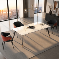 Ensemble de table à manger sur mesure avec base noire, moderne, extensible, en pierre frittée, base en acier carbone, cadre en aluminium, pour la maison et l'hôtel