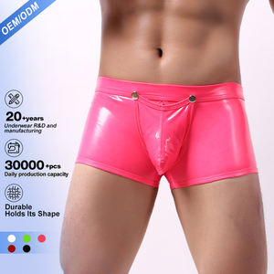 Custom logo <strong>New</strong> Arrivals Polyester Patent Leather Removable Bulge Pouch Shorts Open Butt Underwear <strong>Boxer</strong> for Men - Product Image 1