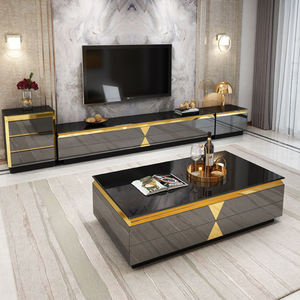 Set di Mobili Moderni e Durevoli per Soggiorno di Lusso con Tavolino <span class=keywords><strong>in</strong></span> Vetro e Mobile TV con Struttura <span class=keywords><strong>in</strong></span> Metallo - Product Image 1
