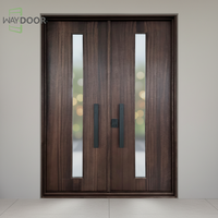 Porte extérieure double contemporaine en bois massif sur mesure Waydoor avec isolation phonique en verre pour villa, hôtel et appartement