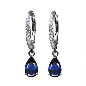 Boucles d'oreilles en cristal en forme de larme E721, argent 925, serti griffe, classiques pour femme, bijoux de mariage - Product Image 1