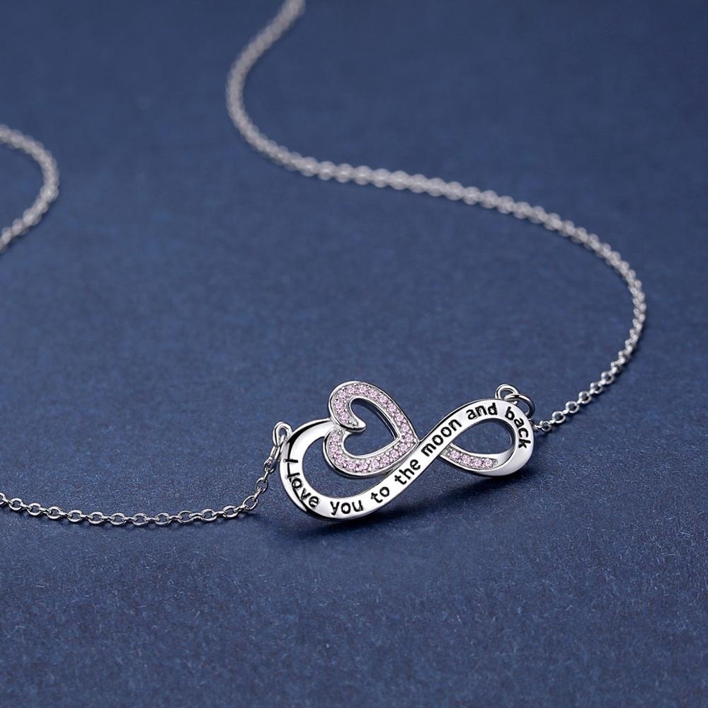 925 plata esterlina te amo a la Luna y vuelta corazones collar infinito