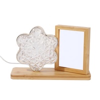 Lanterne de bureau ronde en cristal pour bricolage veilleuse photo ardoise sublimation lampe de nuit blanche lune cadre photo en bambou