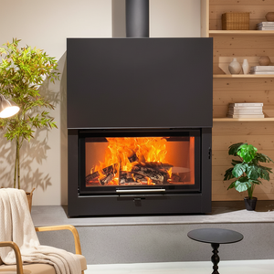 Poêle à bois moderne en acier, chauffage intérieur au feu véritable, solution pour grands espaces - Product Image 5