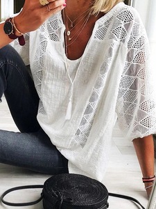 Nouveauté Tendance 2026 : T-shirt Élégant Ample en <span class=keywords><strong>Dentelle</strong></span> Unie pour <span class=keywords><strong>Femme</strong></span> – Idéal pour le Bureau – Vente Flash Dropshipping Printemps-Été - Product Image 3