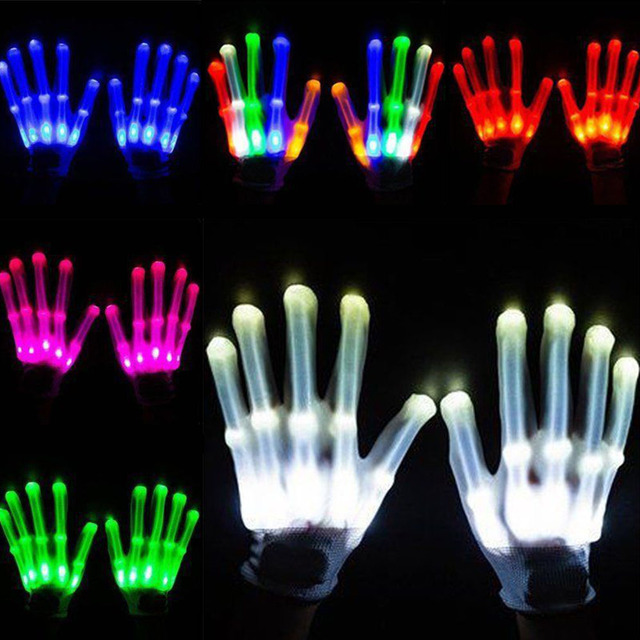 Wholesale LED Glowing Skeleton Gloves Multicolor Luminous Finger Lights Rave Party Supplies Dance Performance Halloween Gift