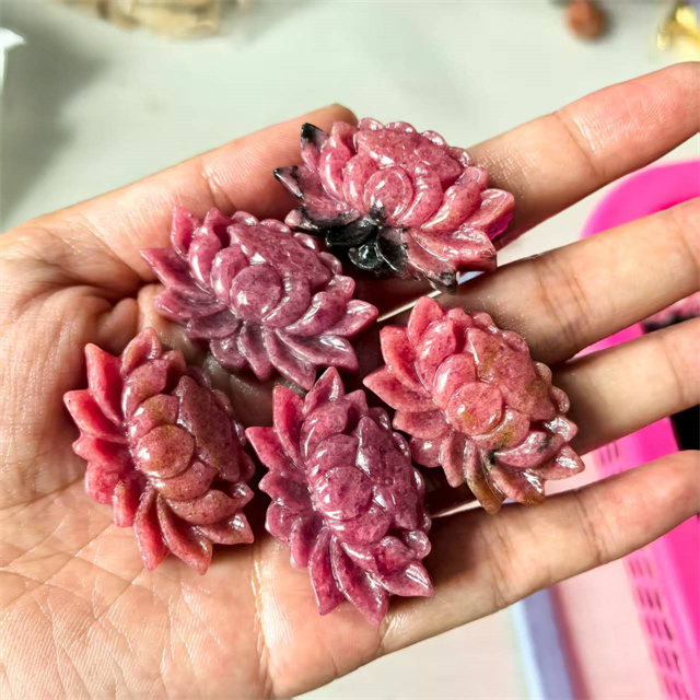 pink Rhodonite carving Lotus