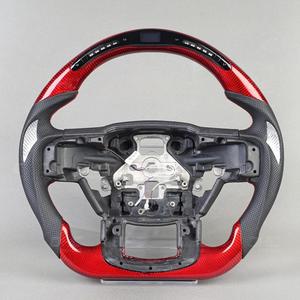 Volant LED en fibre de carbone rouge pour <span class=keywords><strong>Ford</strong></span>, cuir perforé, sport premium, fond plat, remplacement amélioré pour la plupart des modèles - Product Image 1