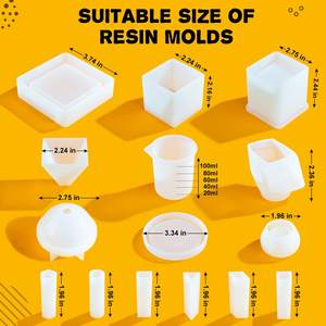 14 에폭시 몰드 세트 포함 볼 큐브 피라미드 재떨이 코스터 크리스탈 스톤 펜던트 실리콘 몰드 DIY 스타터 키트 - Product Image 2