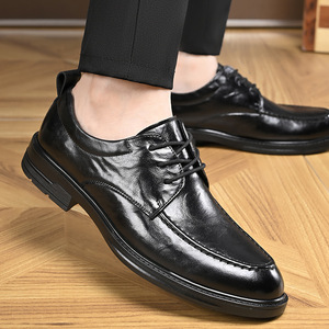 Men Leather Oxfords Round Toe Lace Up <b>Soft</b> Sole Wedding Dress <b>Shoes</b> Autumn Solid Color Business Formal Wear - Product Image 3