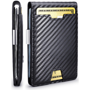Minimalist <b>Men's</b> <b>Wallet</b> <b>Black</b> Carbon Fiber Pattern Rfid Blocking Multi-card Compact Design Everyday Use - Product Image 1