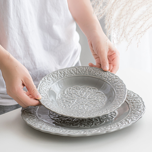 French-style Rose Porcelain <b>Dinnerware</b> <b>Sets</b> Minimalist Printed Glaze <b>6</b>-Piece Reusable Microwave Dishwasher Safe Pasta Salad - Product Image 5