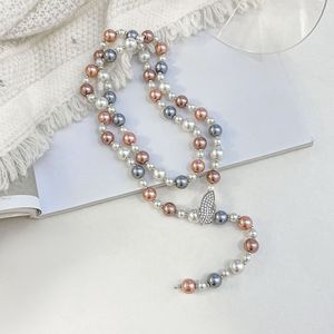 Luxury <b>Long</b> Pearl <b>Necklace</b> AAA Grade Feather Design Silver Color Everyday Wear Women's Jewelry Accessory - Product Image 3