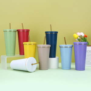 Mug en acier inoxydable avec paille 500ML 750ML, gobelet réutilisable, bouteille isolée avec couvercle, tasse à thé au lait, thermos, accessoires pour la maison - Product Image 2