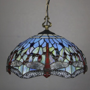 LongHuiJing Mediterranean Tiffany Stained Glass Adjustable Height Pendant <b>Lights</b> Vintage Hanging 16-Inch <b>LED</b>/Halogen 360-Degree - Product Image 4