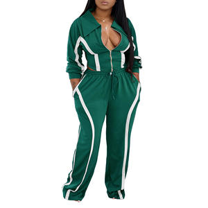 ชุดสองชิ้นเสื้อครอปคอแบบเต็มตัวสำหรับผู้หญิงชุดสองชิ้นเสื้อครอปแบบแขนยาวดีไซน์ปะต่อฤดูใบไม้ร่วงมาใหม่ - Product Image 5