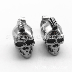 Pendientes Yunnique con diseño geométrico de calavera de esqueleto en acero de titanio, joyería de moda. - Product Image 2
