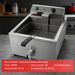 業務用ステンレス製電気フライヤー CE規格 30L大容量 シングルタンク 3KW 220-240V - Product Image 3