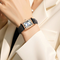 Montre Femme Tendance à Cadran Carré Phase de Lune, Aiguille Bleue, Chiffres Romains, Quartz, Bracelet en Cuir Multicolore – Nouvelle Collection