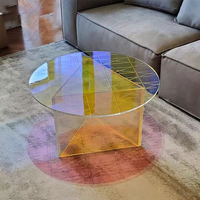 Acryl Runder Beistelltisch Bunter Transparenter Couchtisch für Wohnzimmer Kleines Gitterdesign für Möbelhersteller