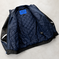 Veste bomber en cuir véritable noir personnalisée, imperméable, avec broderie en chenille, veste en cuir streetwear pour homme