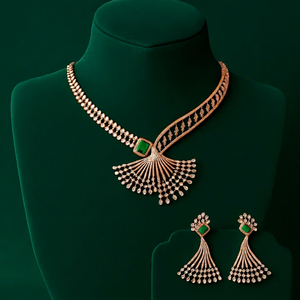 Ensemble collier et boucles d'oreilles élégants en or jaune avec diamants de laboratoire certifiés IGI, bijoux de luxe pour mariage, célébrations et occasions spéciales - Product Image 1