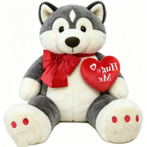 Muñeco de peluche husky siberiano personalizado, suave y grueso, con orejas de husky de dos tonos, peluche husky gris y blanco sentado. - Product Image 4