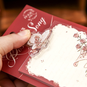 Bloc de Notas con Clip de Acrílico y Pegamento de Goteo, Tema Rosa, Adorno de Escritorio, Clip para Papel con Diseño de Rosa, Decoración de Papelería - Product Image 1