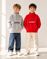 Nouveau Pull Polaire Garçon Automne Hiver 2026, Col Montant Demi-Zip, Coupe Ample, Broderie Lettres, Chaud et Décontracté, Haut Enfant, Vente en Gros