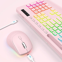 Clavier et souris sans fil ergonomiques silencieux avec rétroéclairage RVB, combo 2.4G rechargeable, boutons multimédias, support pour tablette et téléphone