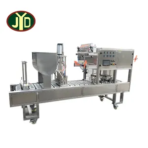 High yield automatic assembly linear 4 tray beer can strawberry jam container filling capping sealing machine