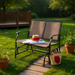 Banc de patio en fer, mobilier d'extérieur en métal brun pour l'arrière-cour, 2 places, style traditionnel - Product Image 2