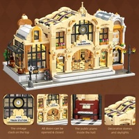 Gare ferroviaire vintage avec blocs modulaires LED, kit de construction de maquettes d'architecture urbaine, jouet pour adultes, cadeau, 3220 pièces, 89140