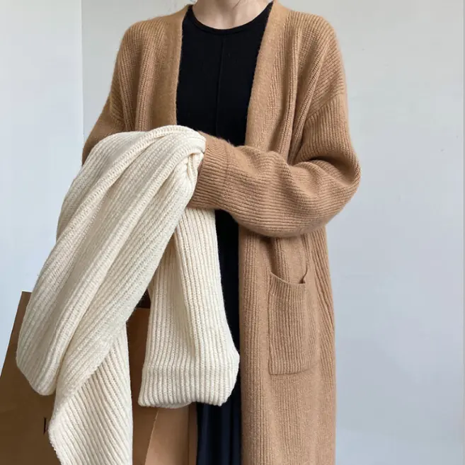 Unbuttoned pockets in the long knit cardigan women autumn winter 2022 new lazy wind sweater women's coat to cover the flesh to s