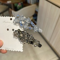 Pince à cheveux haut de gamme en cristal pour femme, style coréen, luxe léger, design circulaire géométrique incrusté de diamants