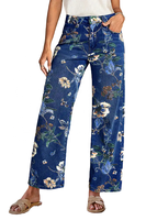 Jean ample taille basse pour femme YUANBOFEI, imprimé floral, coupe large, en denim bleu vintage