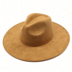 Men Women 9.5 CM Width Wool Felt Jazz Hat Wholesale Cheap Suede Wide Brim Fedora Hat - Product Image 6