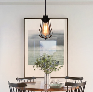 Stile Vintage E27/E26 <span class=keywords><strong>lampada</strong></span> a sospensione industriale in ferro nero <span class=keywords><strong>con</strong></span> lampadari a gabbia metallica e luci a sospensione - Product Image 5